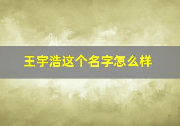 王宇浩这个名字怎么样