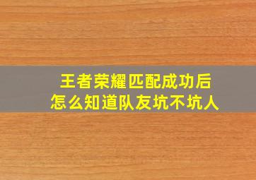 王者荣耀匹配成功后怎么知道队友坑不坑人