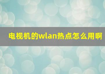 电视机的wlan热点怎么用啊