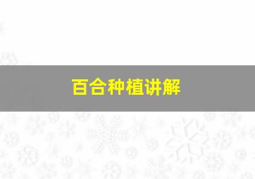 百合种植讲解