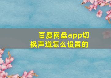 百度网盘app切换声道怎么设置的