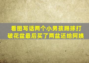 看图写话两个小男孩踢球打破花盆最后买了两盆还给阿姨