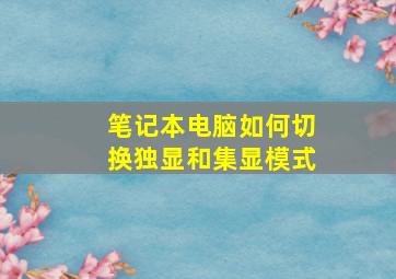 笔记本电脑如何切换独显和集显模式