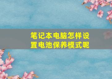 笔记本电脑怎样设置电池保养模式呢