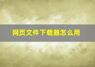 网页文件下载器怎么用