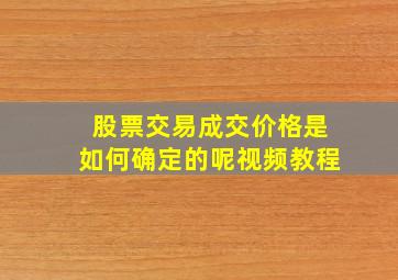 股票交易成交价格是如何确定的呢视频教程