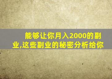 能够让你月入2000的副业,这些副业的秘密分析给你