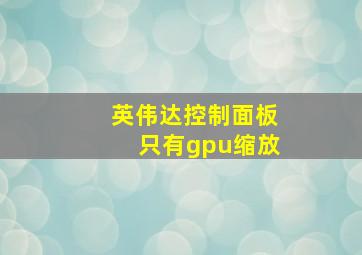 英伟达控制面板只有gpu缩放