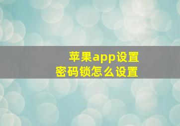 苹果app设置密码锁怎么设置