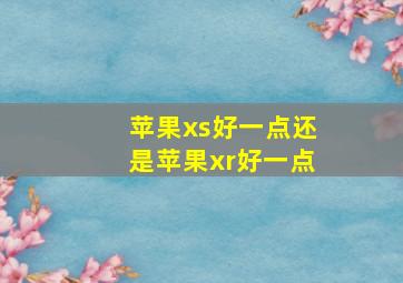 苹果xs好一点还是苹果xr好一点