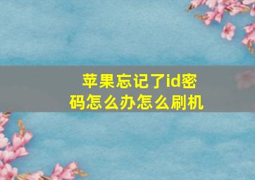 苹果忘记了id密码怎么办怎么刷机