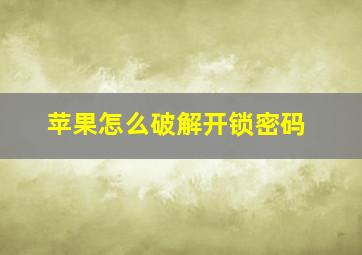 苹果怎么破解开锁密码