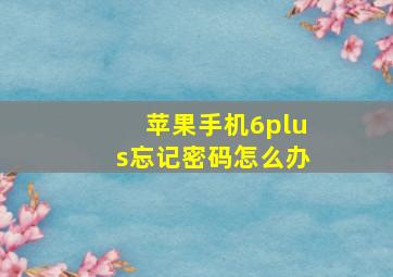 苹果手机6plus忘记密码怎么办