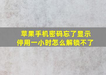 苹果手机密码忘了显示停用一小时怎么解锁不了