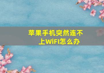 苹果手机突然连不上WiFI怎么办