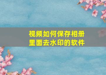 视频如何保存相册里面去水印的软件