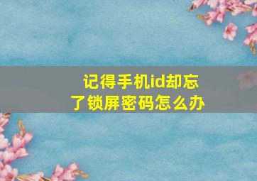 记得手机id却忘了锁屏密码怎么办