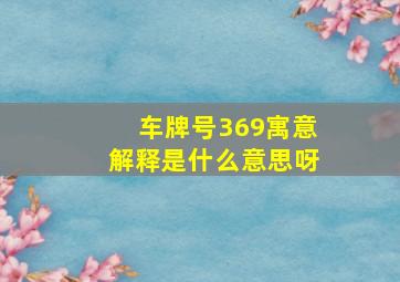 车牌号369寓意解释是什么意思呀