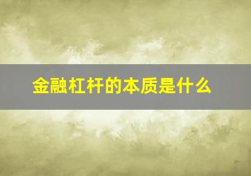 金融杠杆的本质是什么