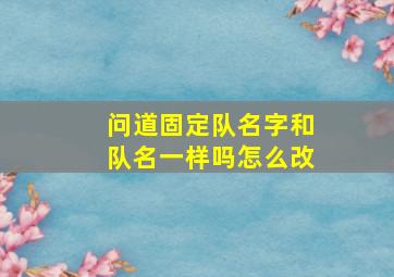 问道固定队名字和队名一样吗怎么改