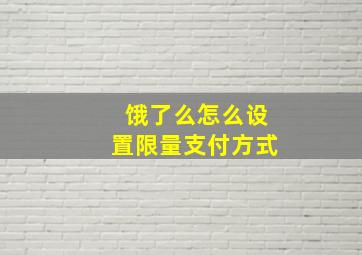 饿了么怎么设置限量支付方式