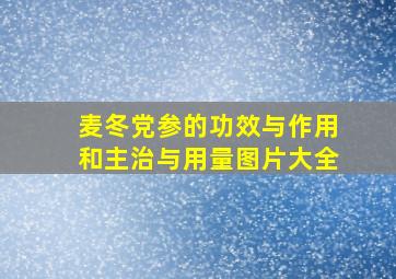 麦冬党参的功效与作用和主治与用量图片大全