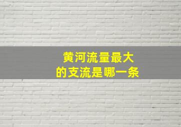 黄河流量最大的支流是哪一条