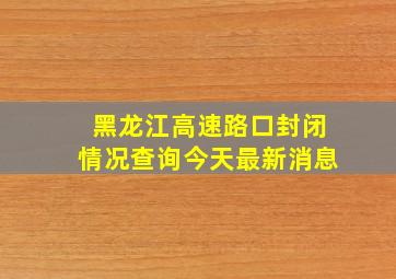 黑龙江高速路口封闭情况查询今天最新消息