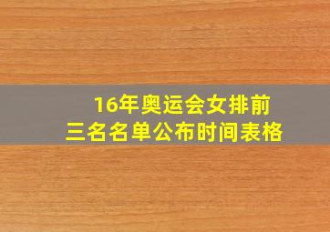 16年奥运会女排前三名名单公布时间表格