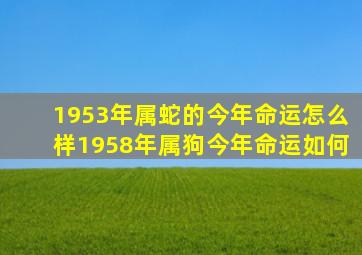 1953年属蛇的今年命运怎么样1958年属狗今年命运如何