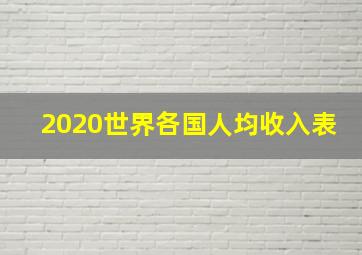 2020世界各国人均收入表