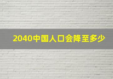 2040中国人口会降至多少