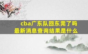 cba广东队回东莞了吗最新消息查询结果是什么