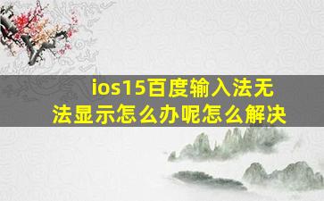 ios15百度输入法无法显示怎么办呢怎么解决