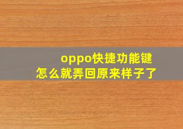 oppo快捷功能键怎么就弄回原来样子了