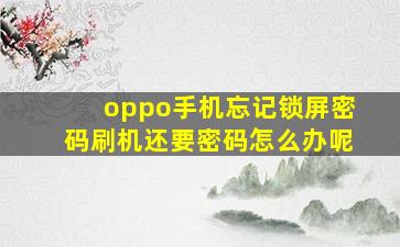 oppo手机忘记锁屏密码刷机还要密码怎么办呢