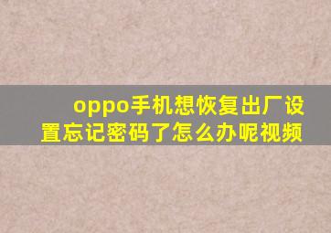 oppo手机想恢复出厂设置忘记密码了怎么办呢视频