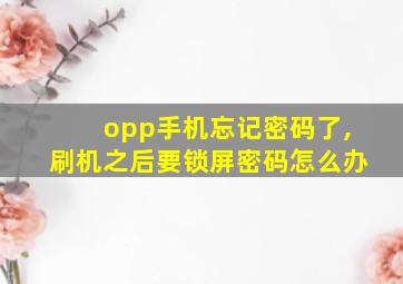 opp手机忘记密码了,刷机之后要锁屏密码怎么办