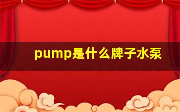 pump是什么牌子水泵