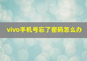 vivo手机号忘了密码怎么办