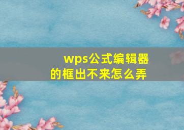 wps公式编辑器的框出不来怎么弄