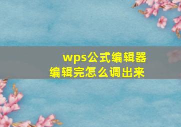 wps公式编辑器编辑完怎么调出来