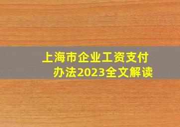 上海市企业工资支付办法2023全文解读