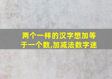 两个一样的汉字想加等于一个数,加减法数字迷