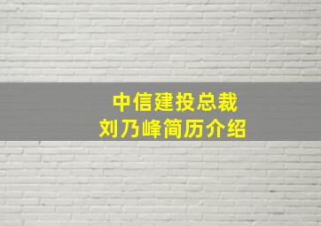 中信建投总裁刘乃峰简历介绍