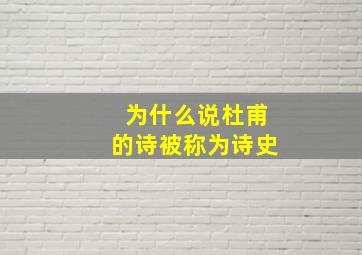 为什么说杜甫的诗被称为诗史