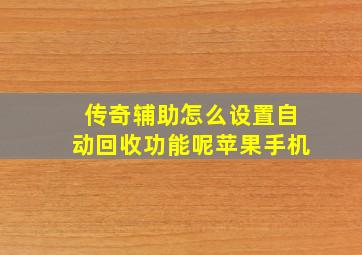 传奇辅助怎么设置自动回收功能呢苹果手机