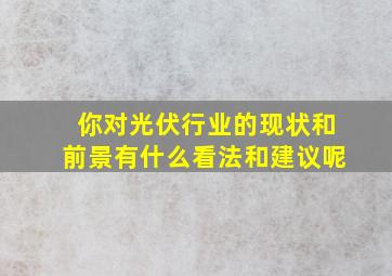 你对光伏行业的现状和前景有什么看法和建议呢