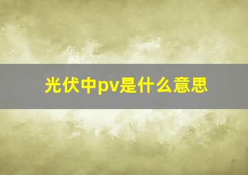 光伏中pv是什么意思