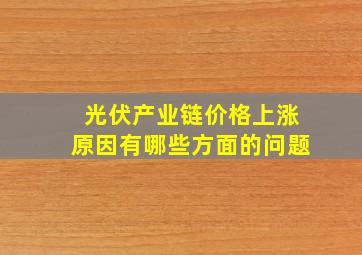 光伏产业链价格上涨原因有哪些方面的问题